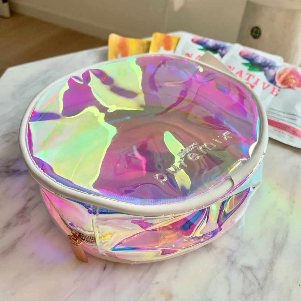 🪩 Iridescent Holographic Round Wristlet with Shampoo /Conditioner Hair Samples